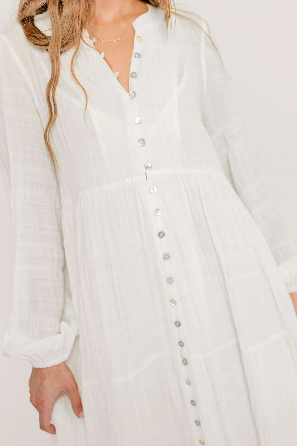 Anna Cotton-Blend Button Down Maxi Dress in Ivory - Bump Friendly - Image 4