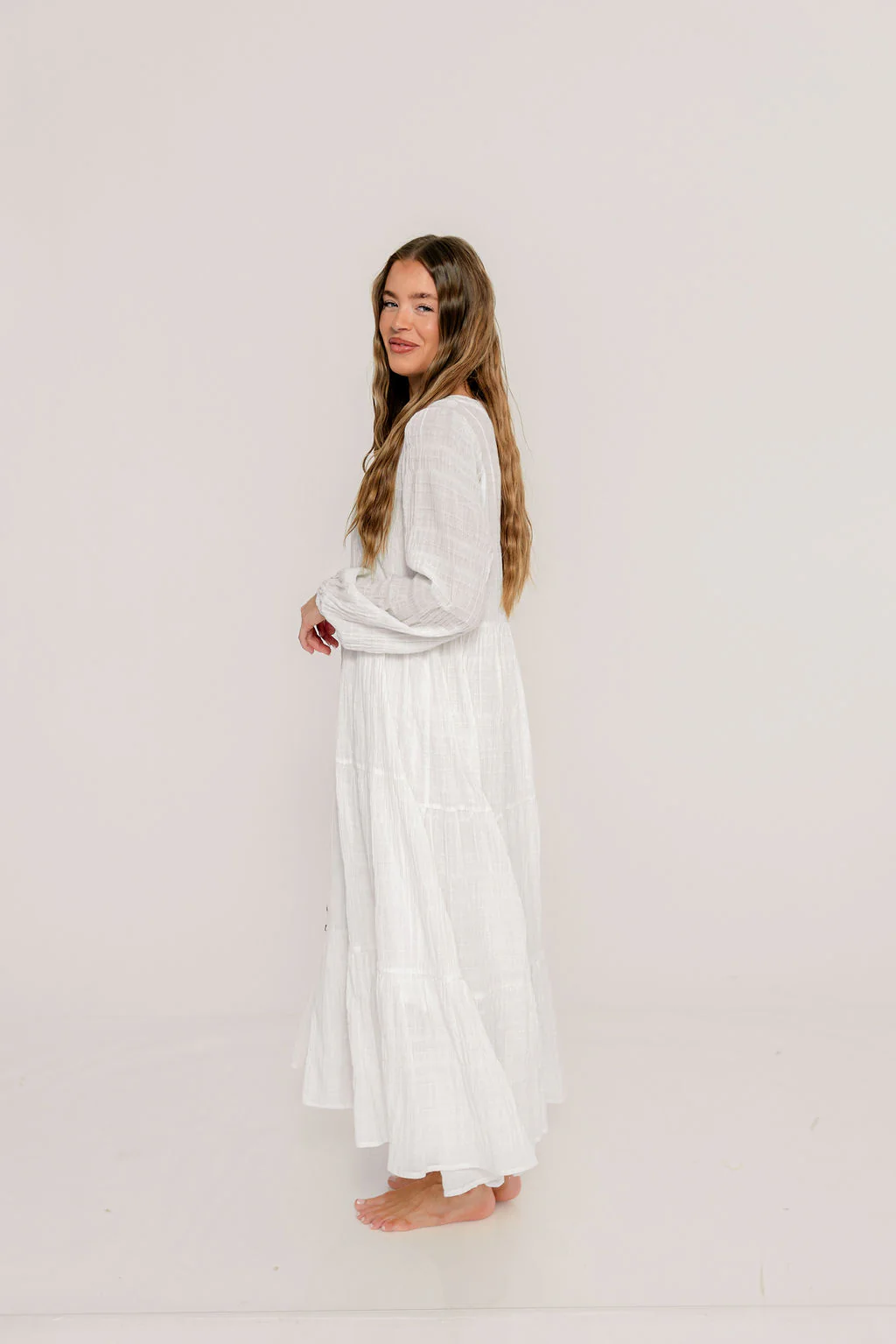 Anna Cotton-Blend Button Down Maxi Dress in Ivory - Bump Friendly - Image 7