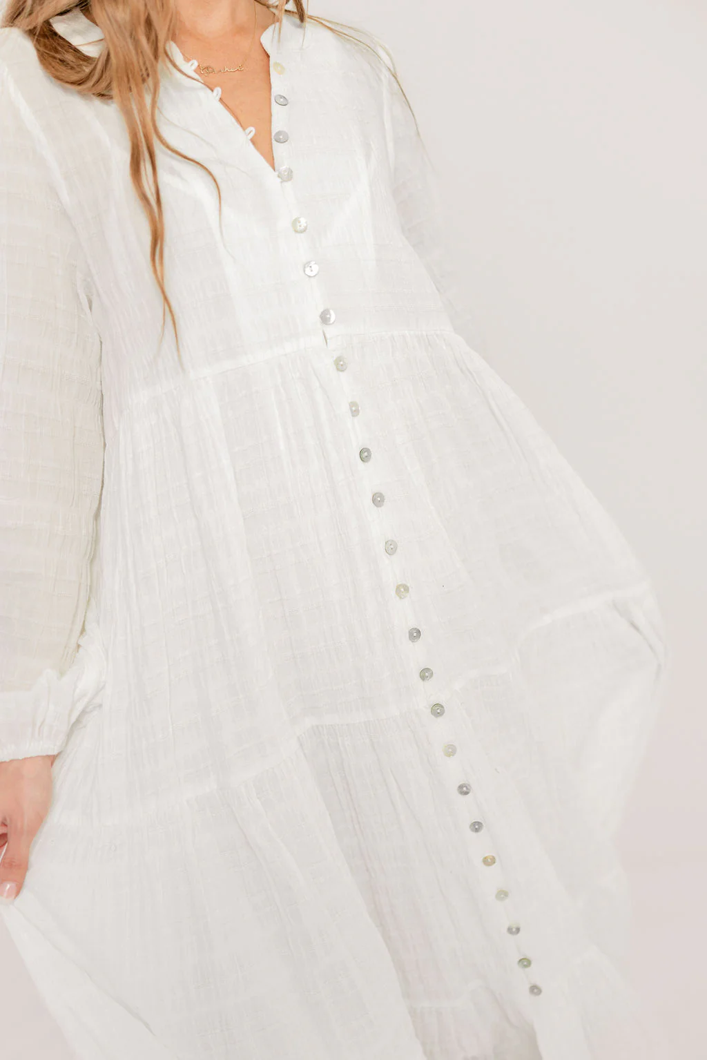 Anna Cotton-Blend Button Down Maxi Dress in Ivory - Bump Friendly - Image 8