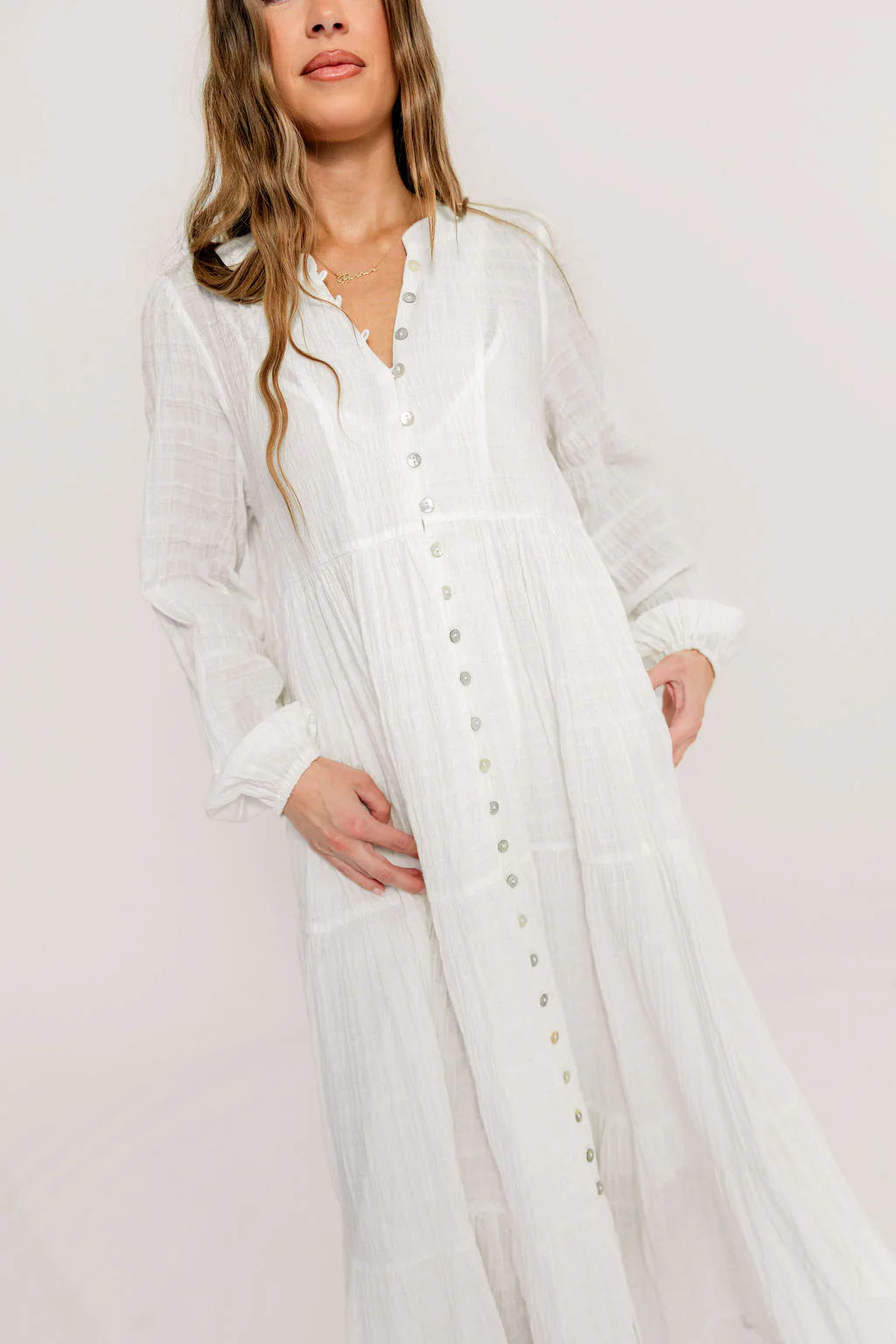 Anna Cotton-Blend Button Down Maxi Dress in Ivory - Bump Friendly - Image 9