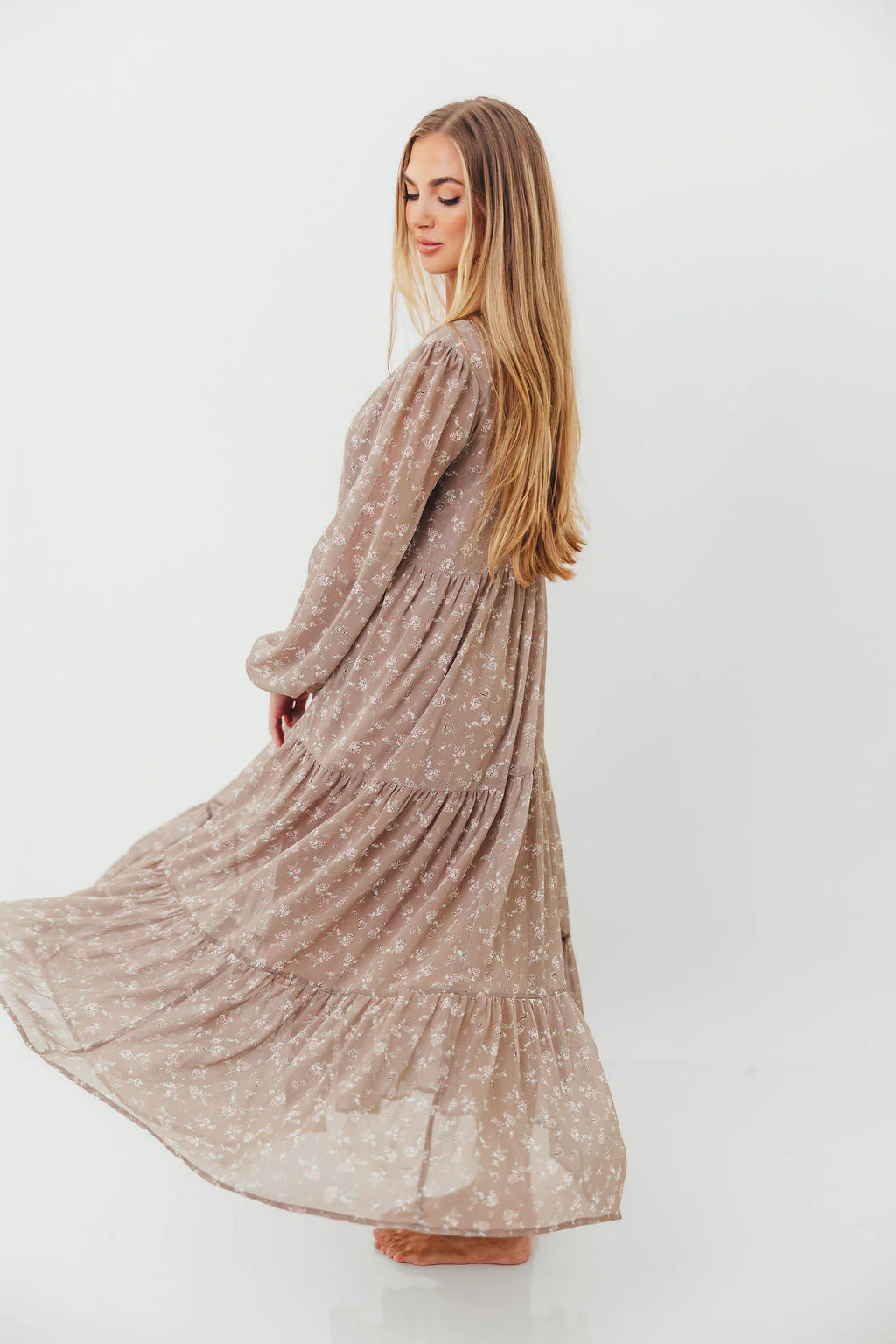 Anna Floral Print Button Front Duster Maxi W/Slip in Mocha Multi - Bump Friendly - Image 12