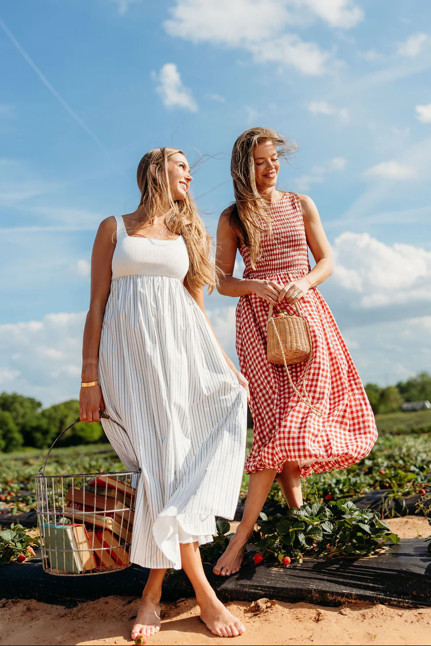 Antonia Bubble Hem Midi Dress in Red Ivory - Image 5