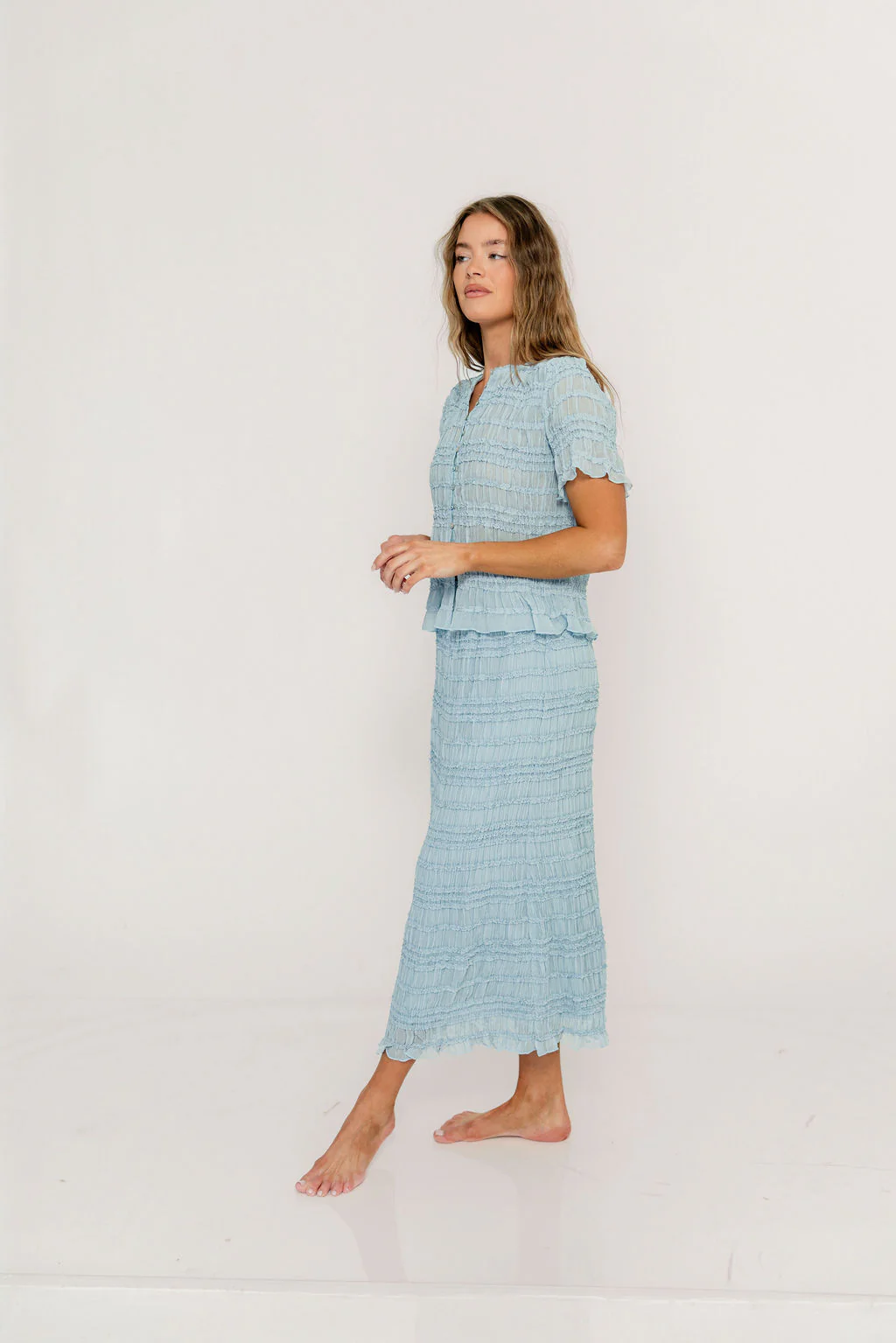 Elodie Peplum Top and Skirt Set in Sky - Image 4