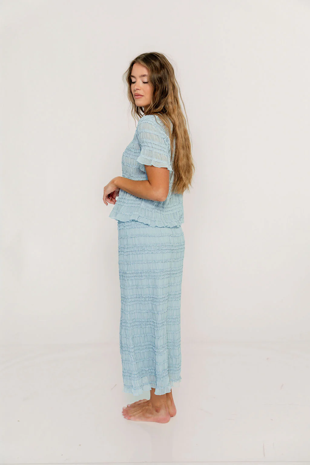 Elodie Peplum Top and Skirt Set in Sky - Image 5