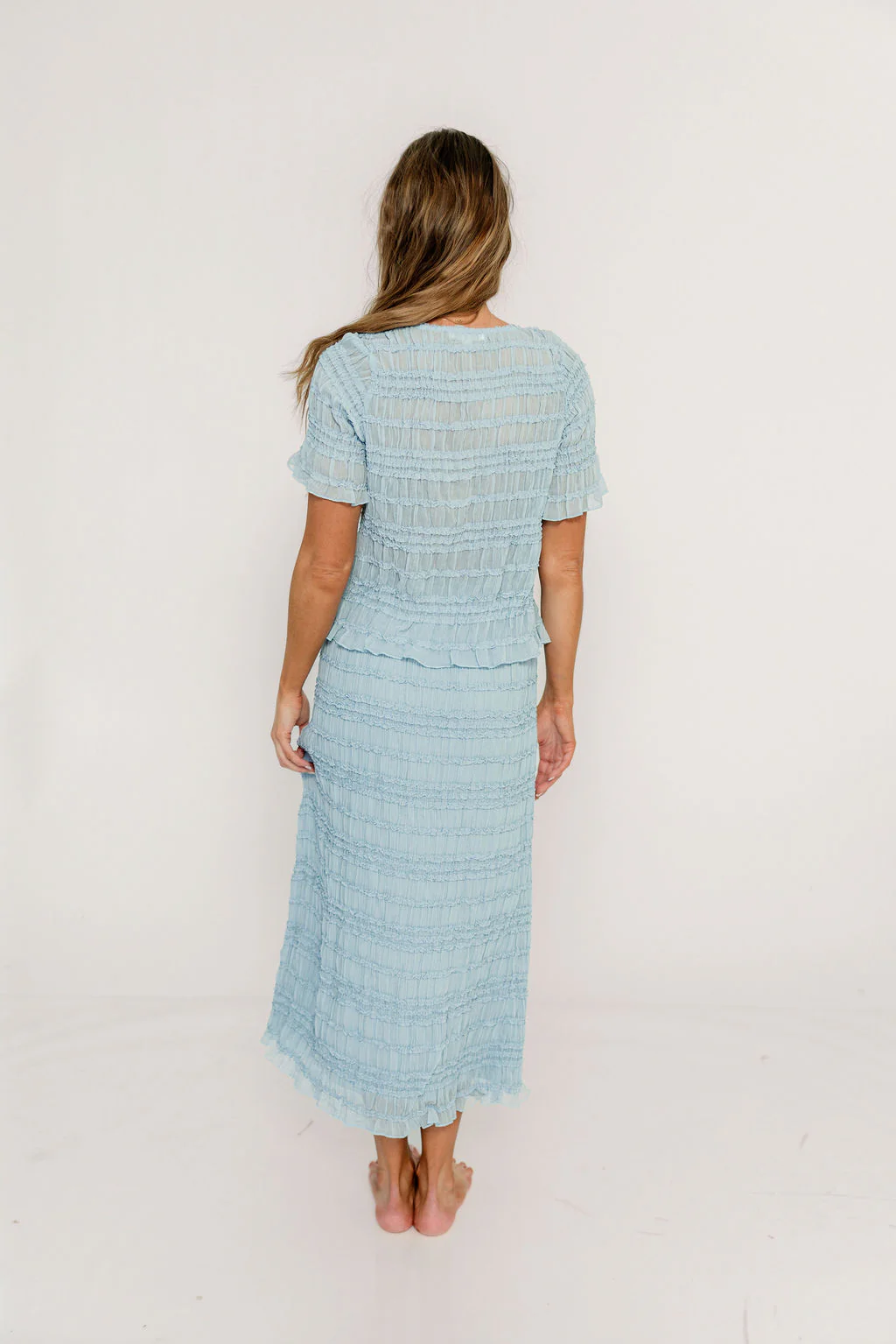 Elodie Peplum Top and Skirt Set in Sky - Image 6