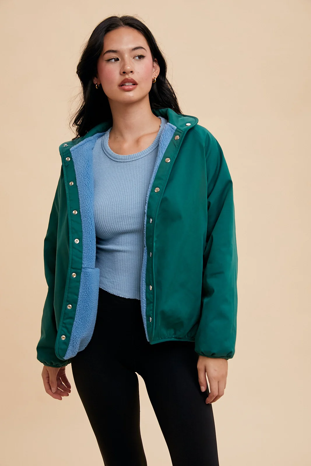 Arden Reversible Two Toned Sherpa Jacket in Cornflower - Image 9