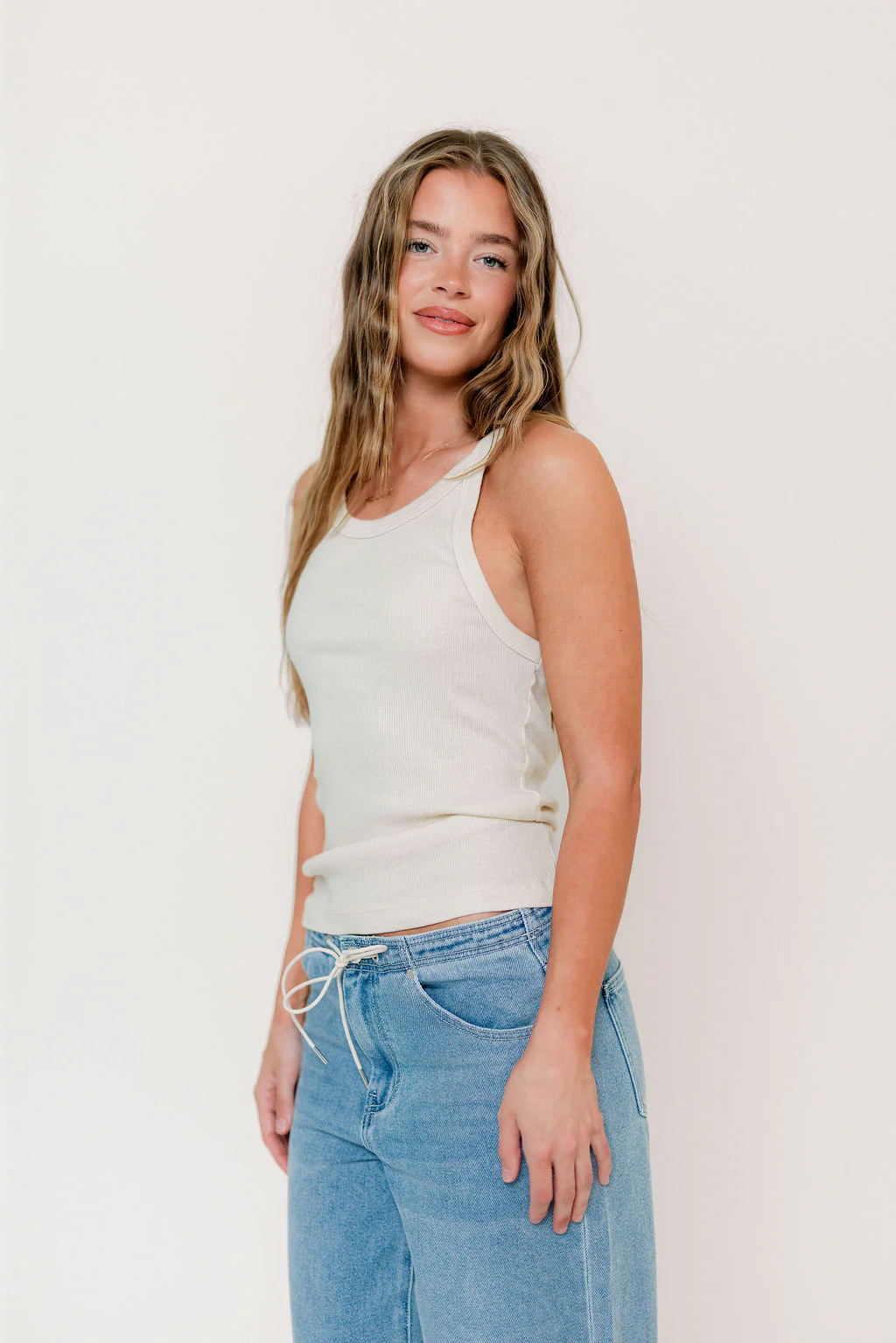 Brooklynn 100% Organic Cotton Tank in Cream - Image 4