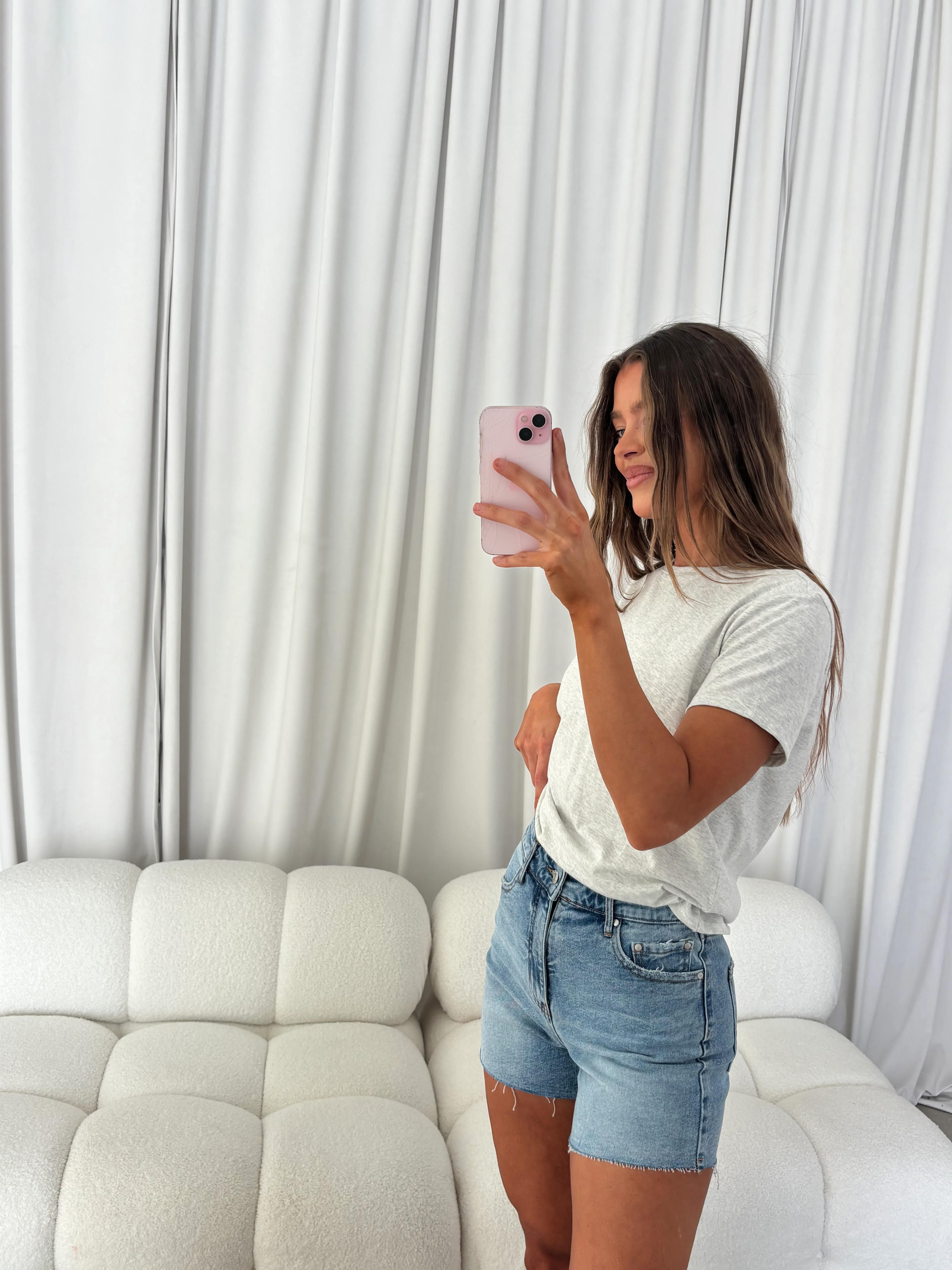 Cam Mid Rise Denim Shorts in Medium Wash - Image 5