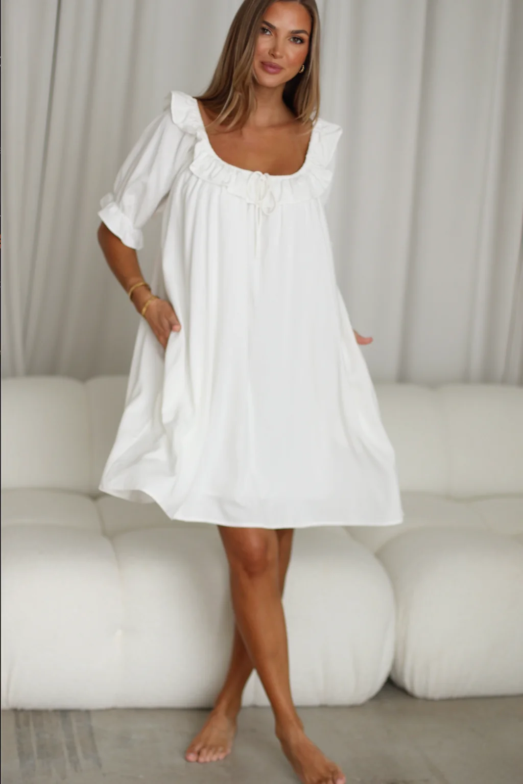 Betty Mini Dress in Off-White - Image 12