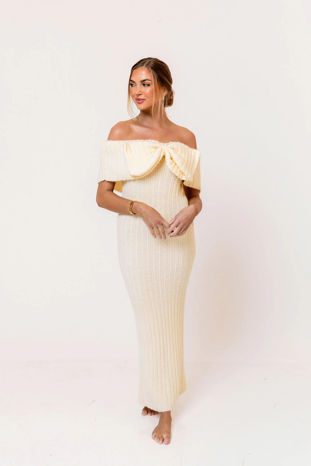 Aston Bow Front Maxi Sweater Dress in Butter Yellow - Bump Friendly - Image 10