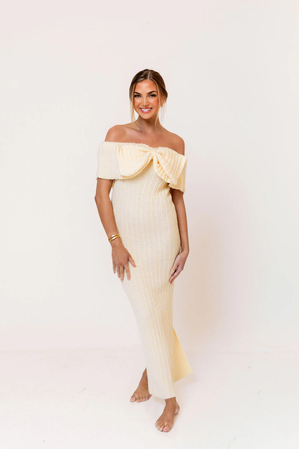 Aston Bow Front Maxi Sweater Dress in Butter Yellow - Bump Friendly - Image 11