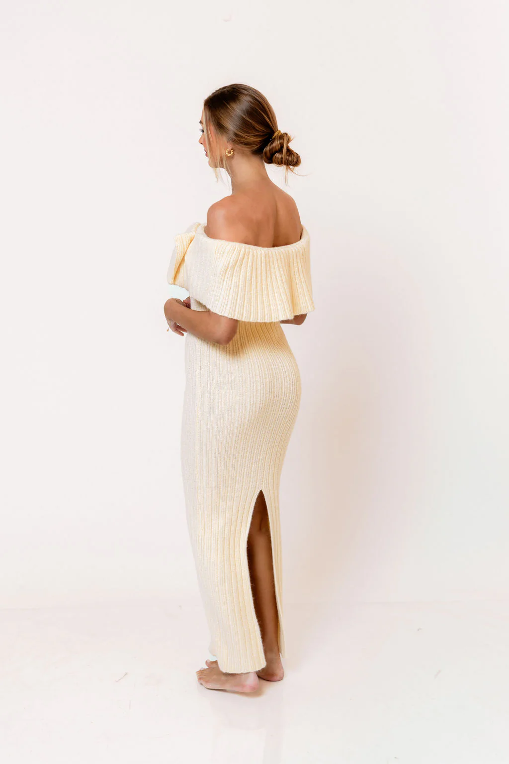 Aston Bow Front Maxi Sweater Dress in Butter Yellow - Bump Friendly - Image 12