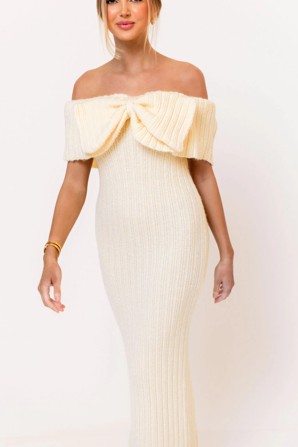 Aston Bow Front Maxi Sweater Dress in Butter Yellow - Bump Friendly - Image 15