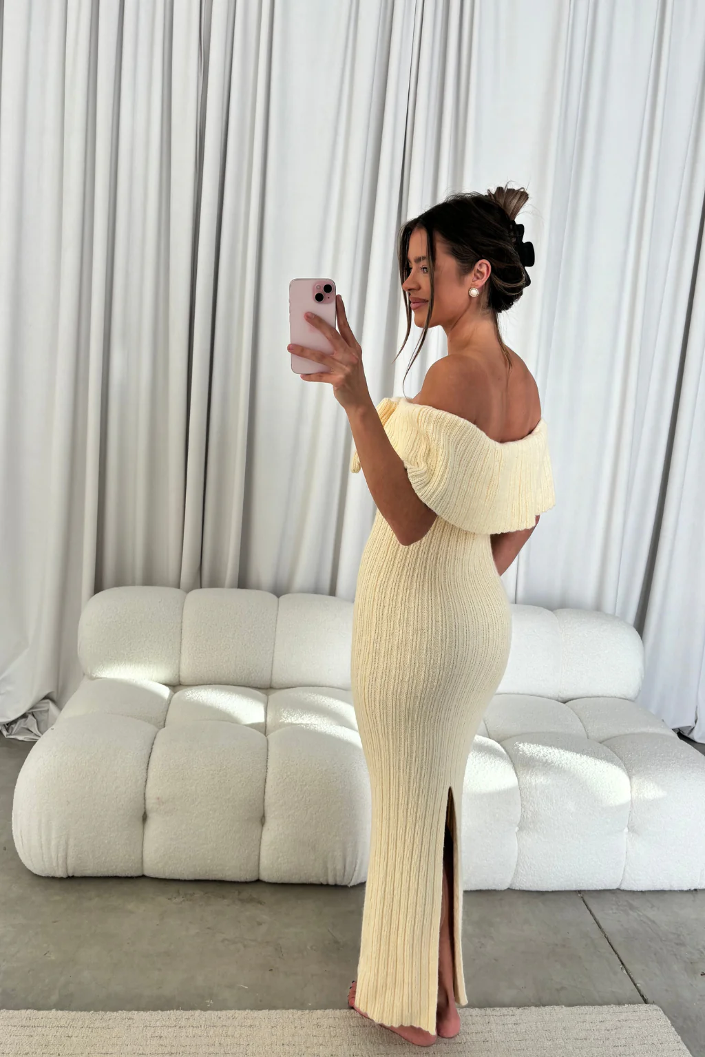 Aston Bow Front Maxi Sweater Dress in Butter Yellow - Bump Friendly - Image 5