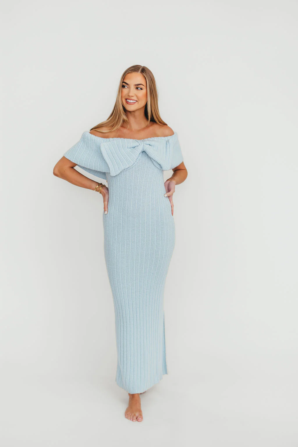 Aston Bow Front Maxi Sweater Dress in Ice Metal – Bump Friendly & Inclusive Sizing (XS-3XL) - Image 10