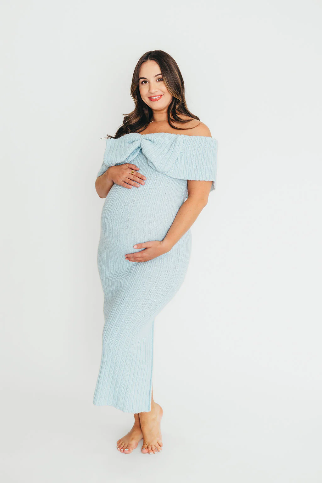 Aston Bow Front Maxi Sweater Dress in Ice Metal – Bump Friendly & Inclusive Sizing (XS-3XL) - Image 11