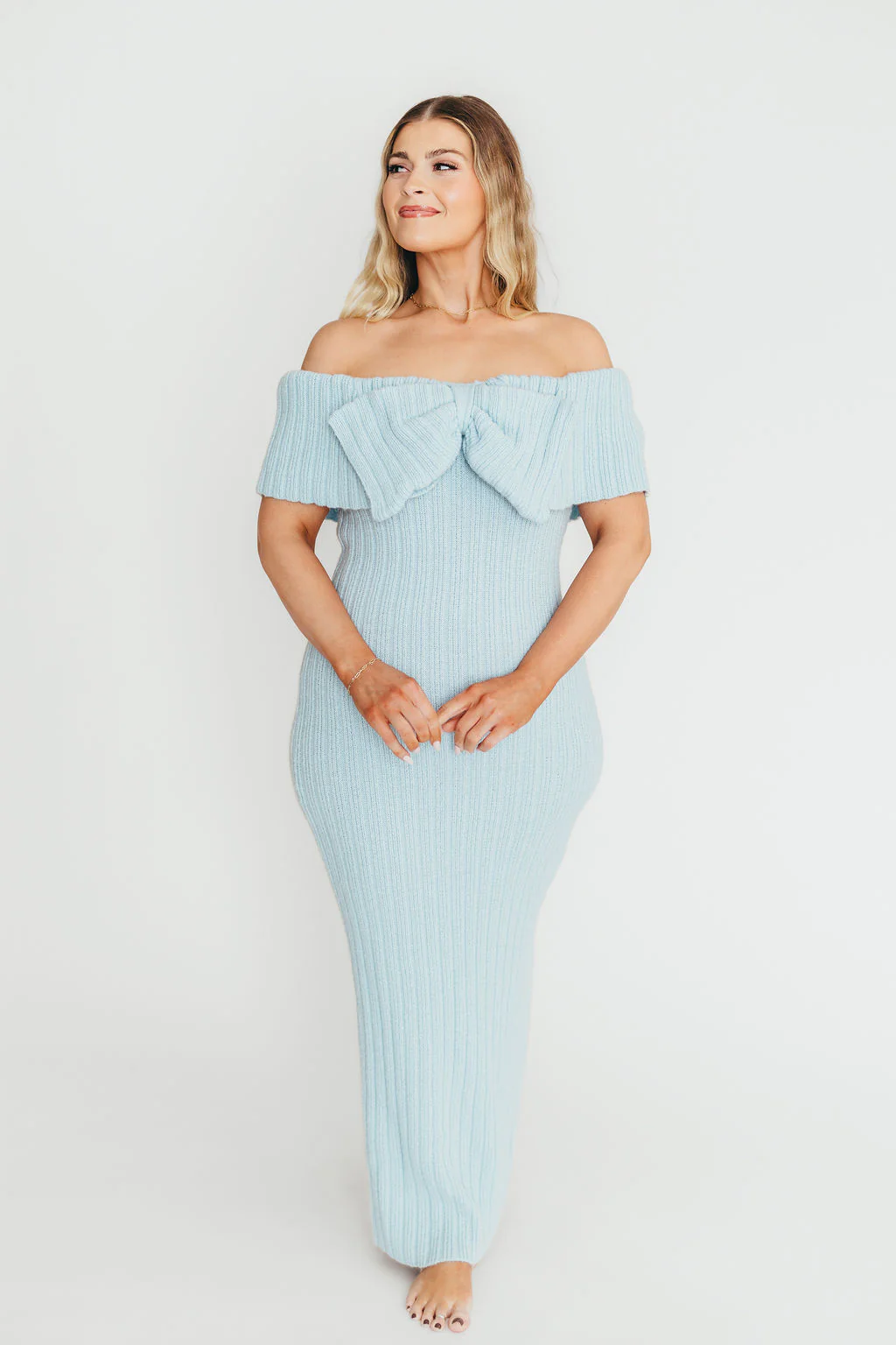 Aston Bow Front Maxi Sweater Dress in Ice Metal – Bump Friendly & Inclusive Sizing (XS-3XL) - Image 13