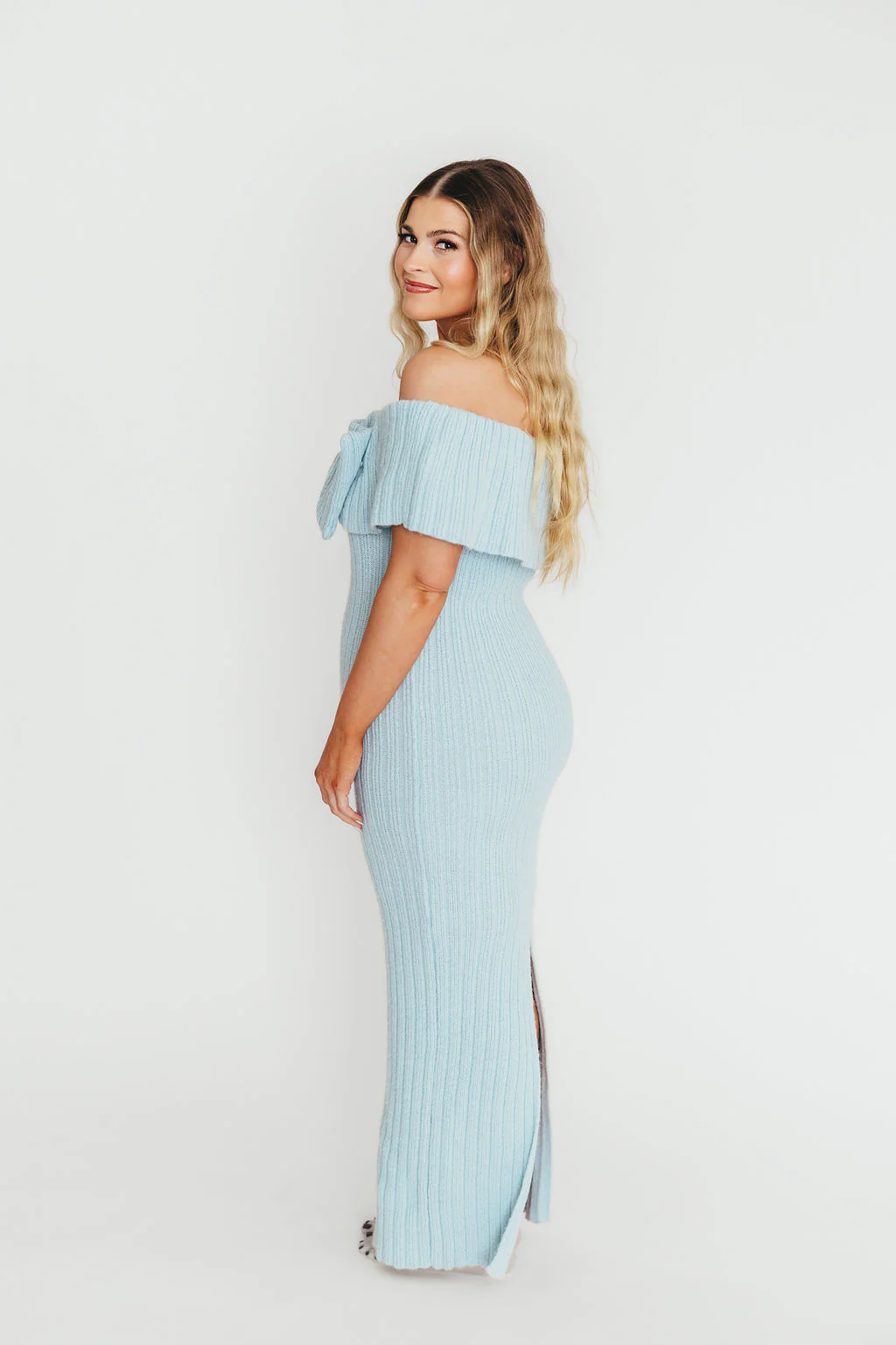 Aston Bow Front Maxi Sweater Dress in Ice Metal – Bump Friendly & Inclusive Sizing (XS-3XL) - Image 14