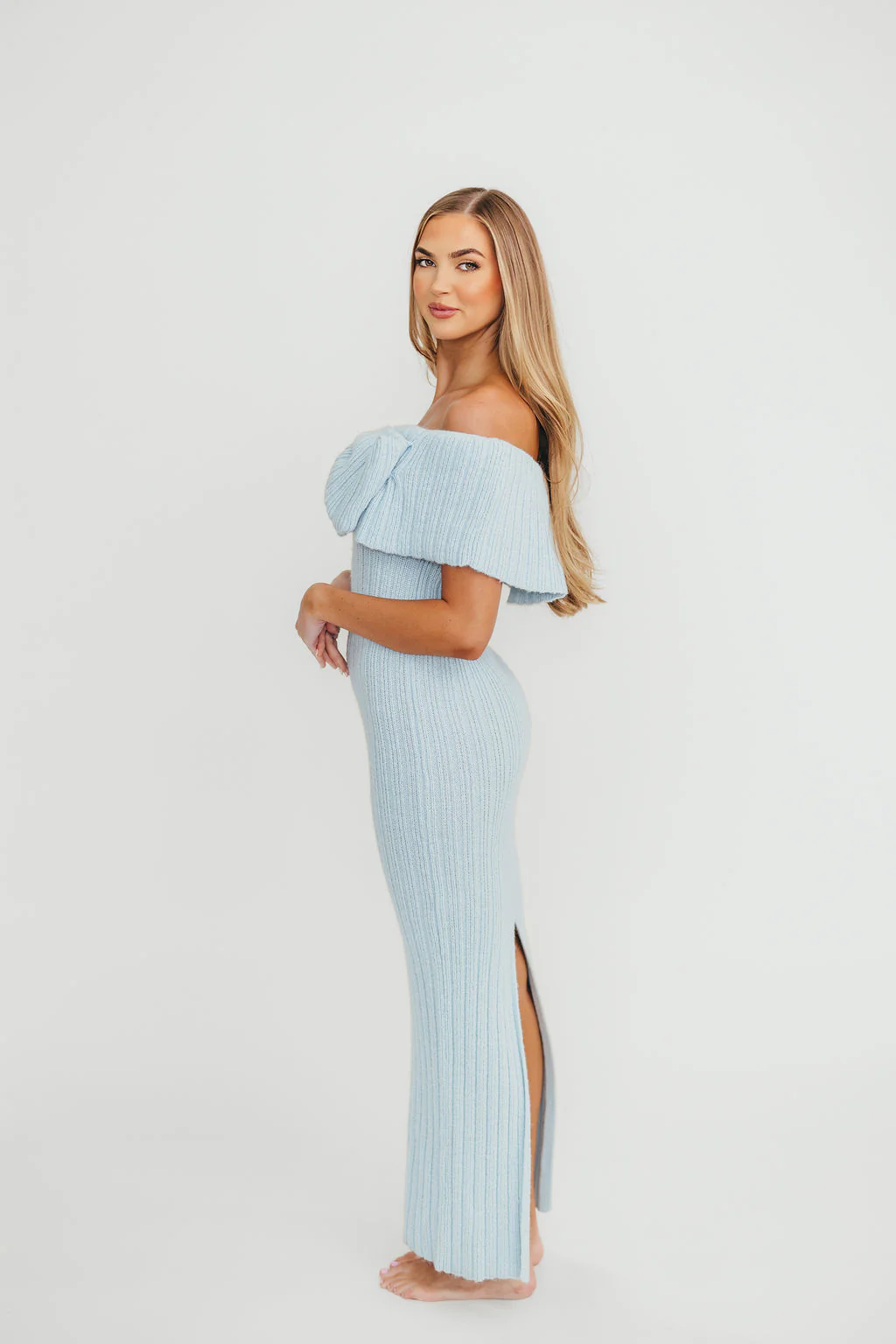 Aston Bow Front Maxi Sweater Dress in Ice Metal – Bump Friendly & Inclusive Sizing (XS-3XL) - Image 22