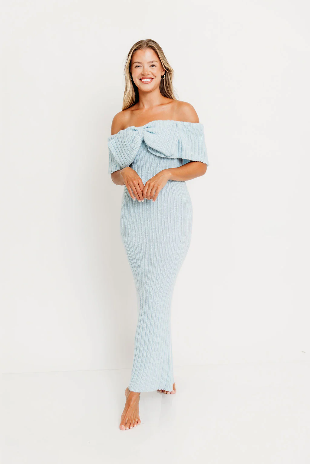 Aston Bow Front Maxi Sweater Dress in Ice Metal – Bump Friendly & Inclusive Sizing (XS-3XL) - Image 25
