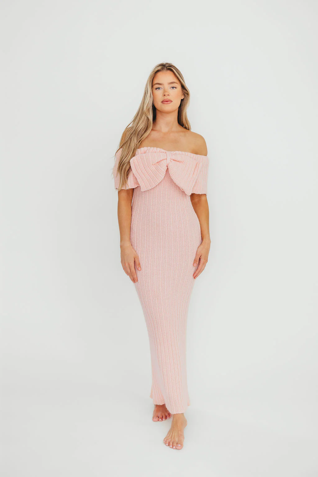 Aston Bow Front Maxi Sweater Dress in Pinkish Petal – Bump Friendly & Inclusive Sizing (XS-3XL) - Image 10