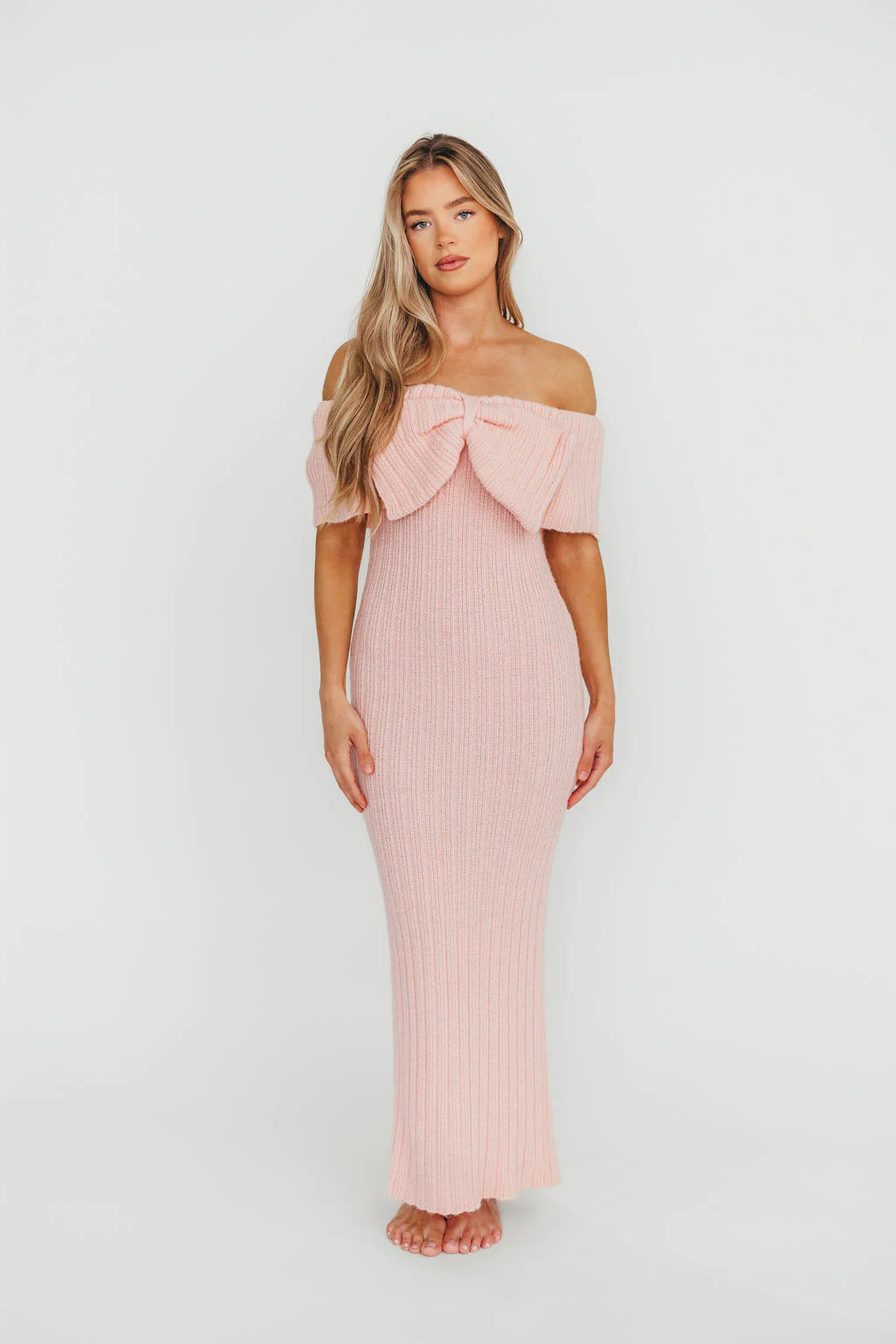 Aston Bow Front Maxi Sweater Dress in Pinkish Petal – Bump Friendly & Inclusive Sizing (XS-3XL) - Image 12