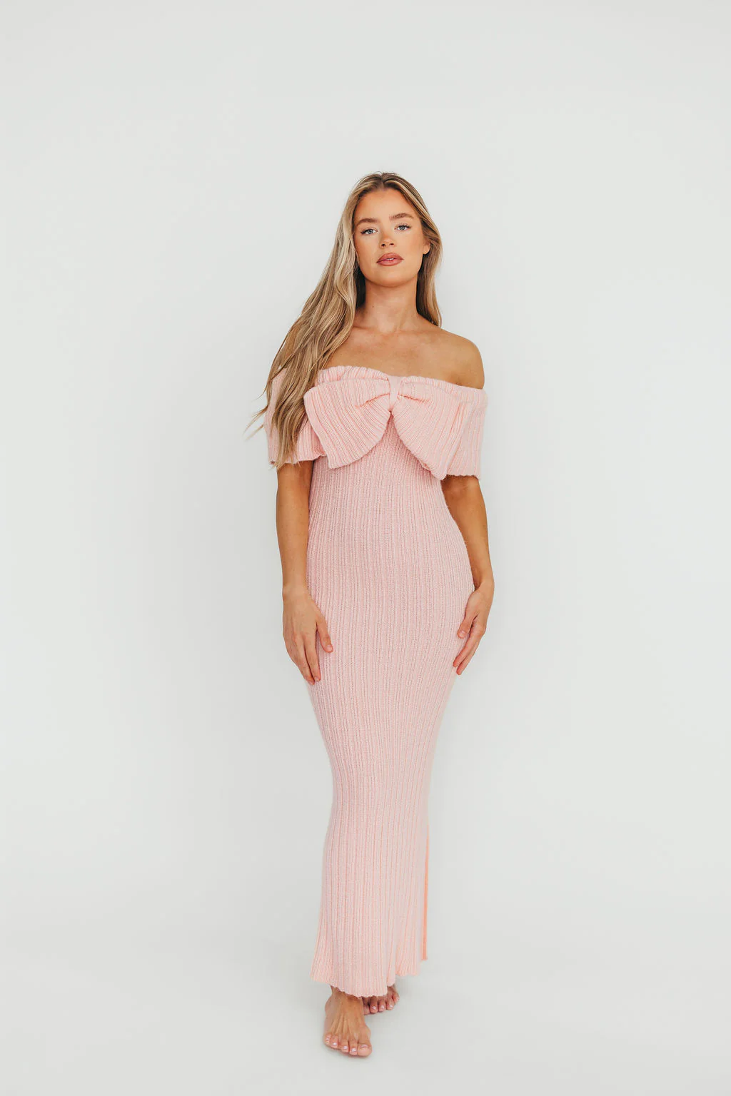 Aston Bow Front Maxi Sweater Dress in Pinkish Petal – Bump Friendly & Inclusive Sizing (XS-3XL) - Image 3