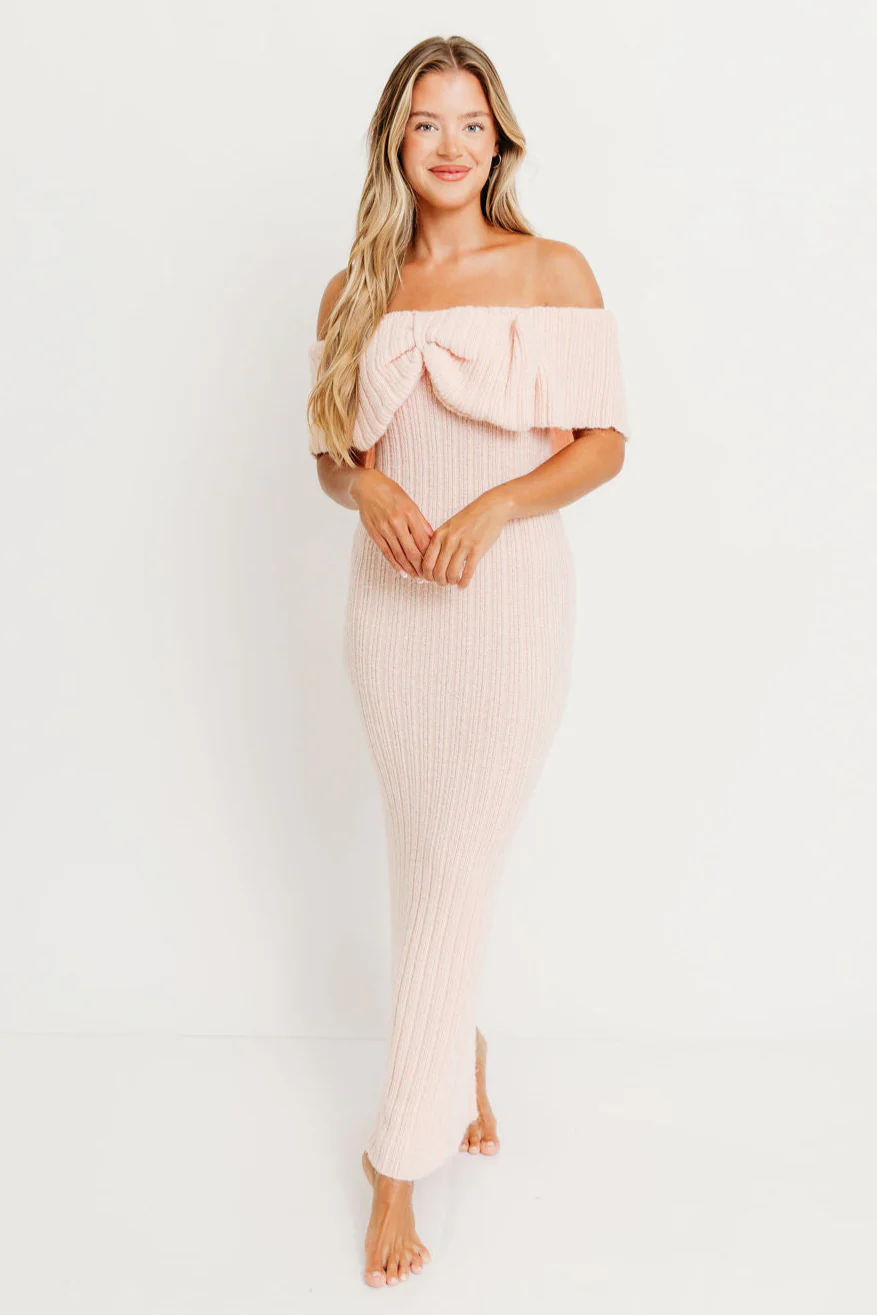 Aston Bow Front Maxi Sweater Dress in Pinkish Petal – Bump Friendly & Inclusive Sizing (XS-3XL) - Image 4