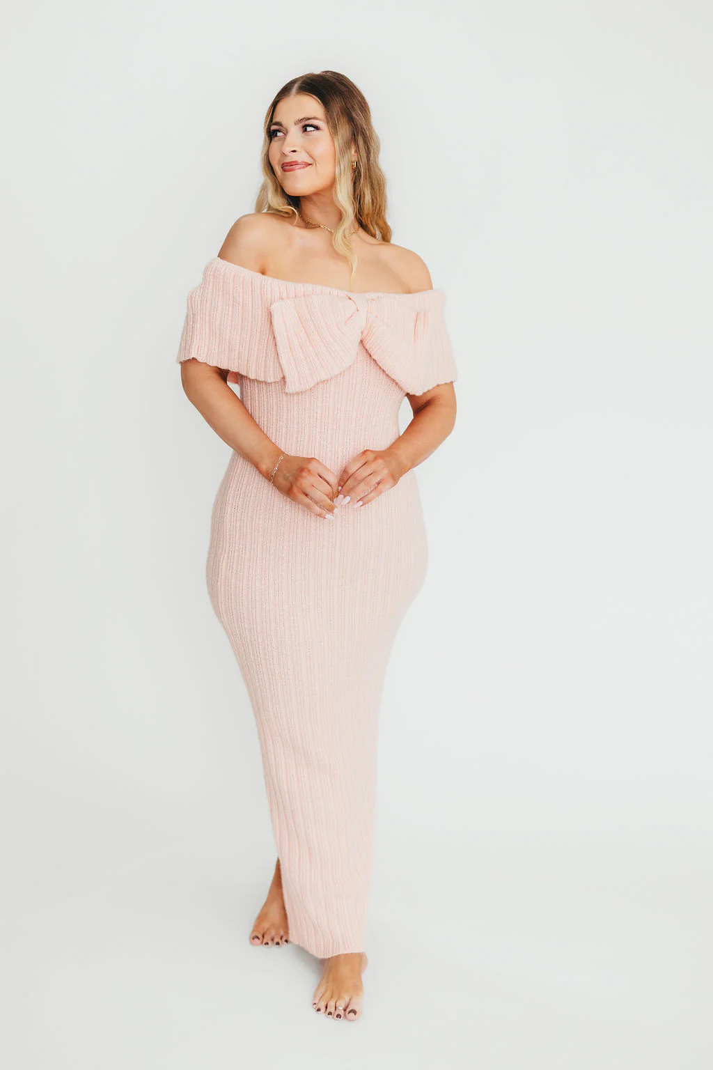 Aston Bow Front Maxi Sweater Dress in Pinkish Petal – Bump Friendly & Inclusive Sizing (XS-3XL) - Image 7