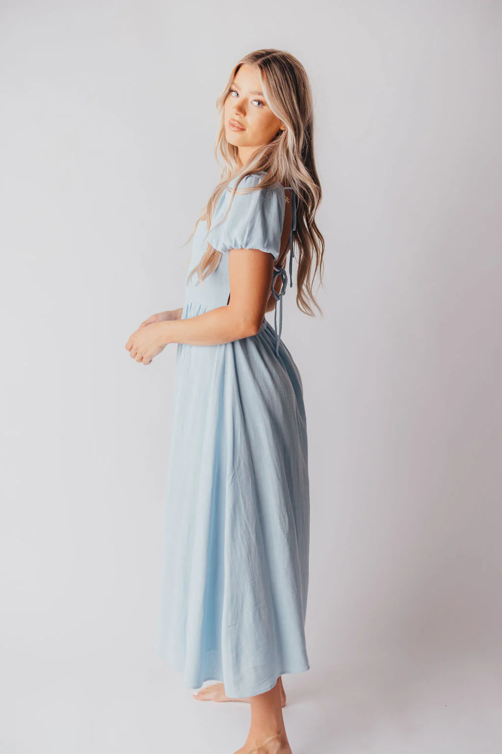 August Open Back Midi Dress in Baby Blue - Bump Friendly - Image 10