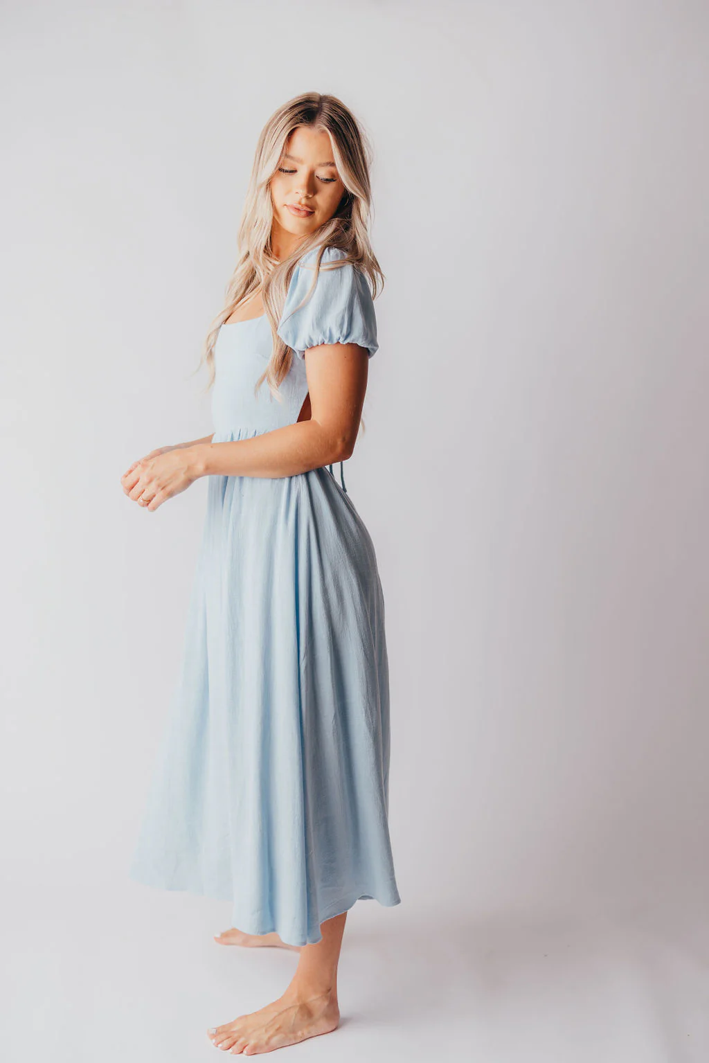 August Open Back Midi Dress in Baby Blue - Bump Friendly - Image 11