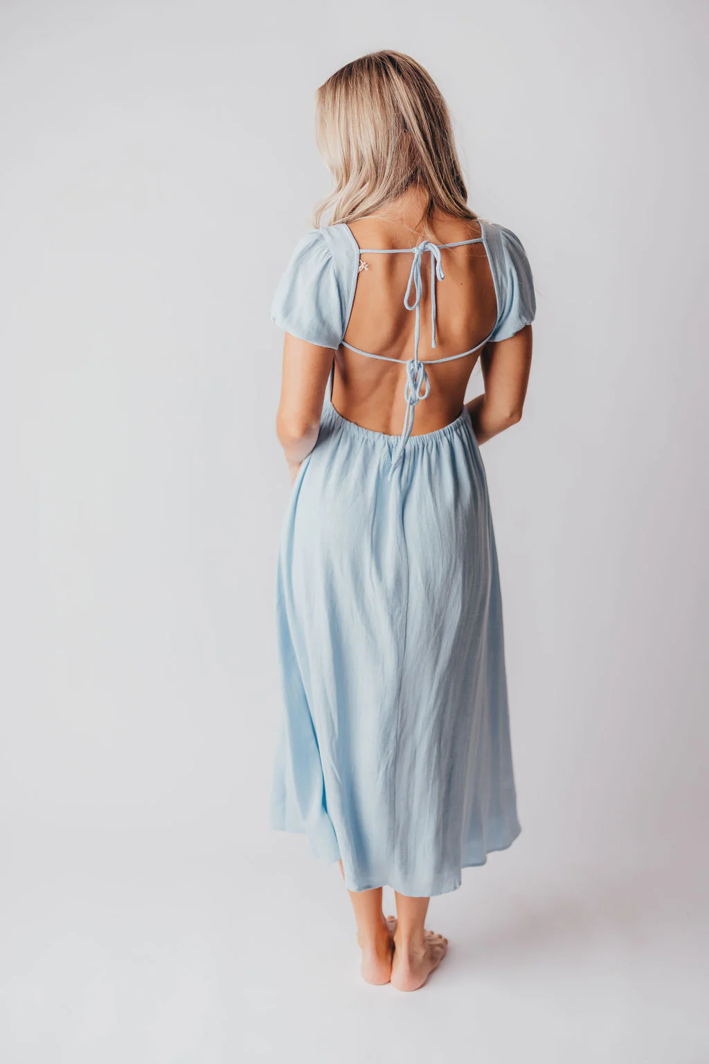 August Open Back Midi Dress in Baby Blue - Bump Friendly - Image 12
