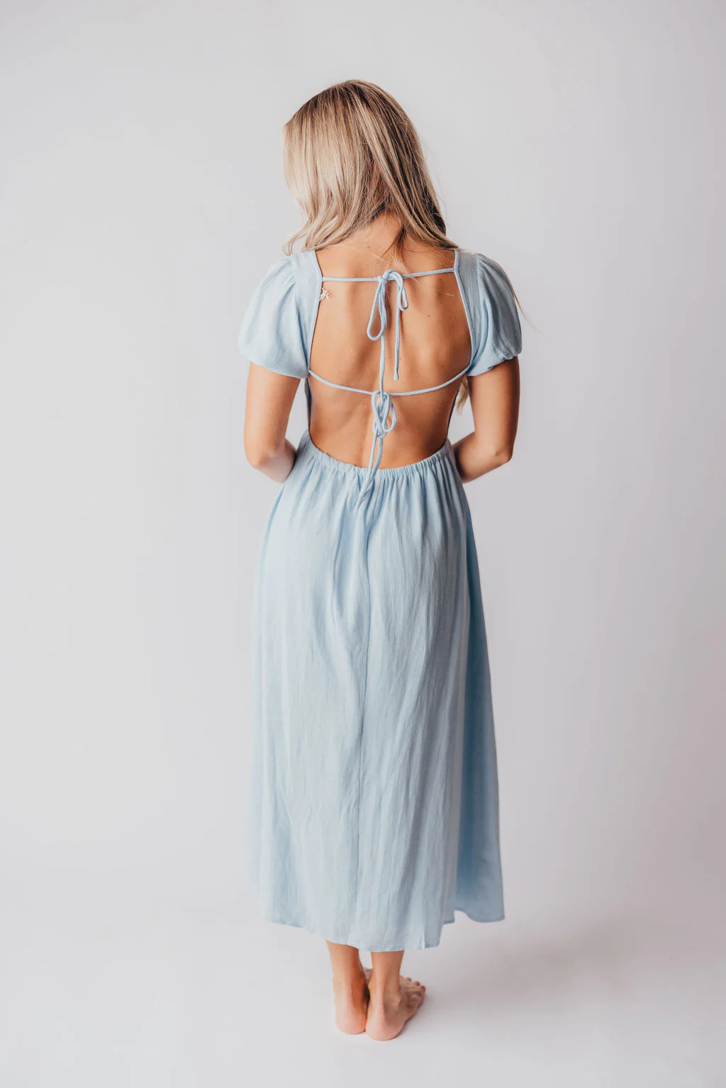 August Open Back Midi Dress in Baby Blue - Bump Friendly - Image 13
