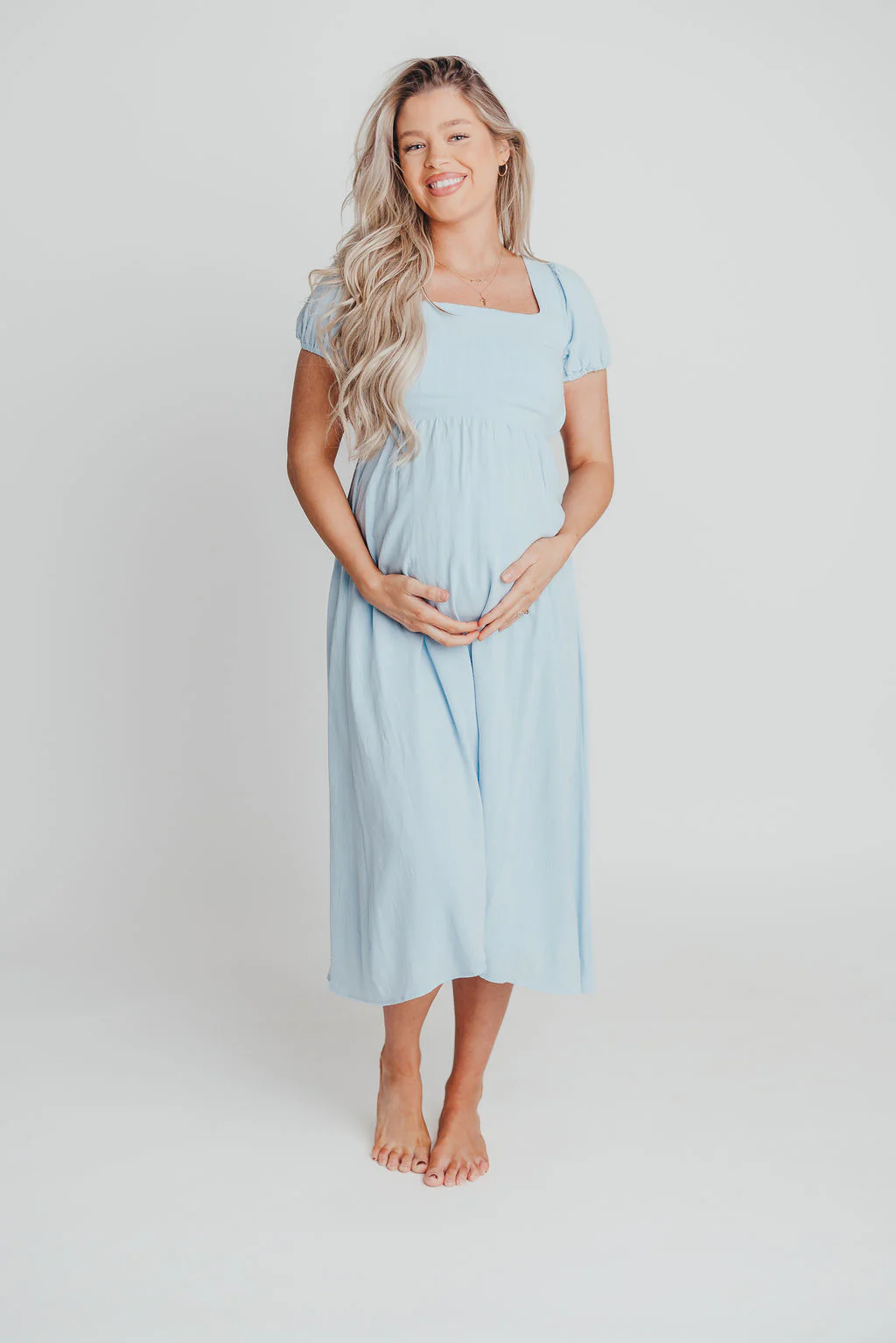 August Open Back Midi Dress in Baby Blue - Bump Friendly - Image 14