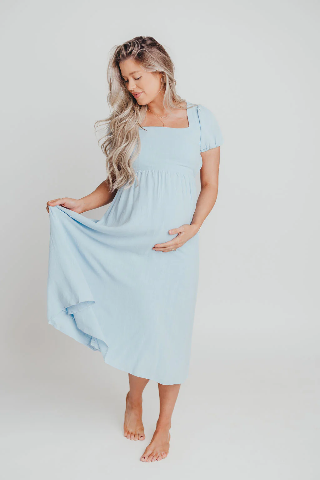 August Open Back Midi Dress in Baby Blue - Bump Friendly - Image 15
