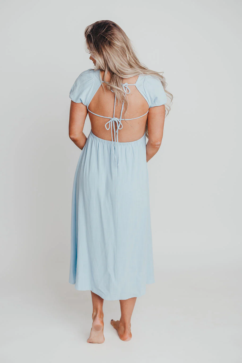 August Open Back Midi Dress in Baby Blue - Bump Friendly - Image 16