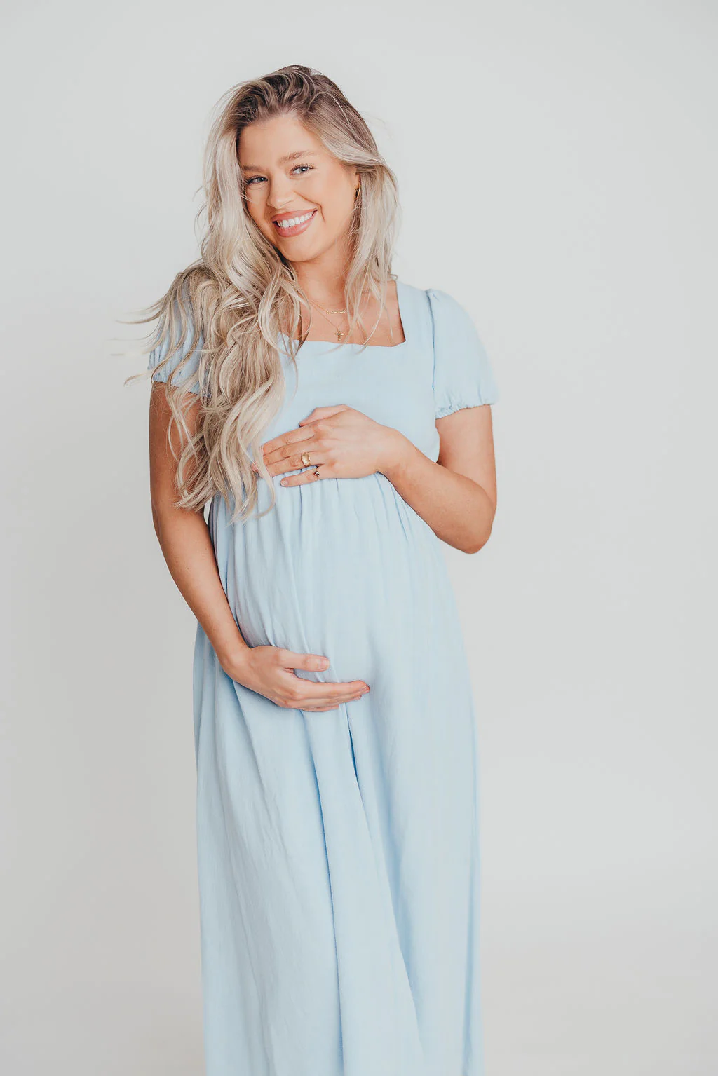August Open Back Midi Dress in Baby Blue - Bump Friendly - Image 17
