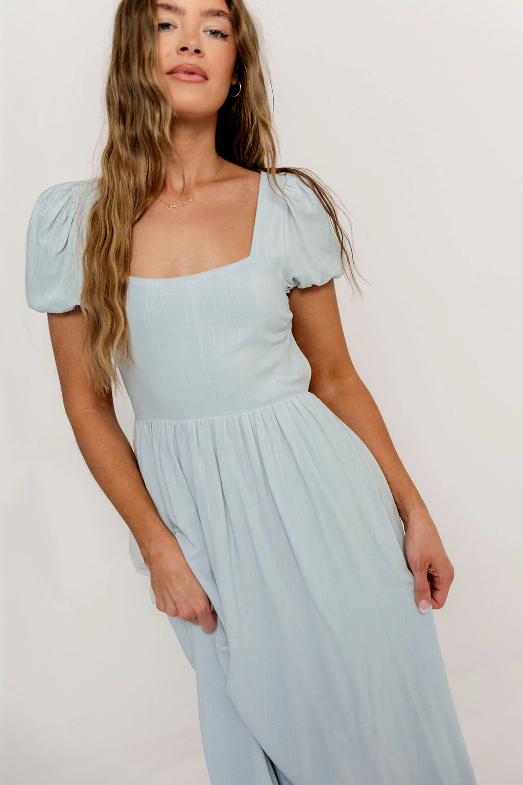 August Open Back Midi Dress in Baby Blue - Bump Friendly - Image 3
