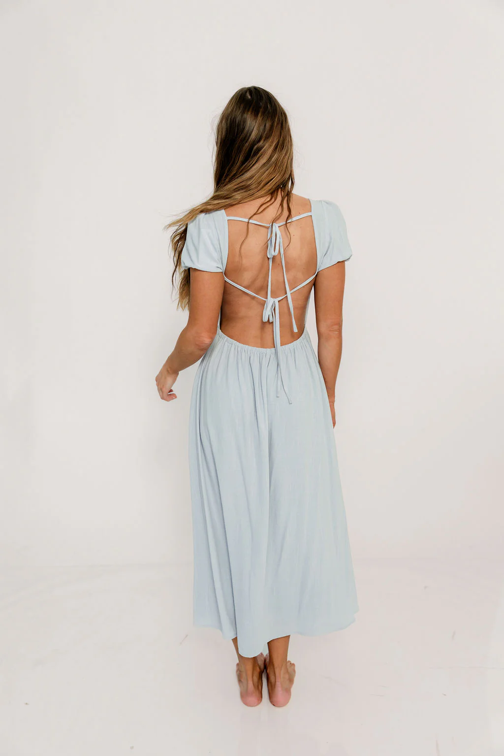 August Open Back Midi Dress in Baby Blue - Bump Friendly - Image 5