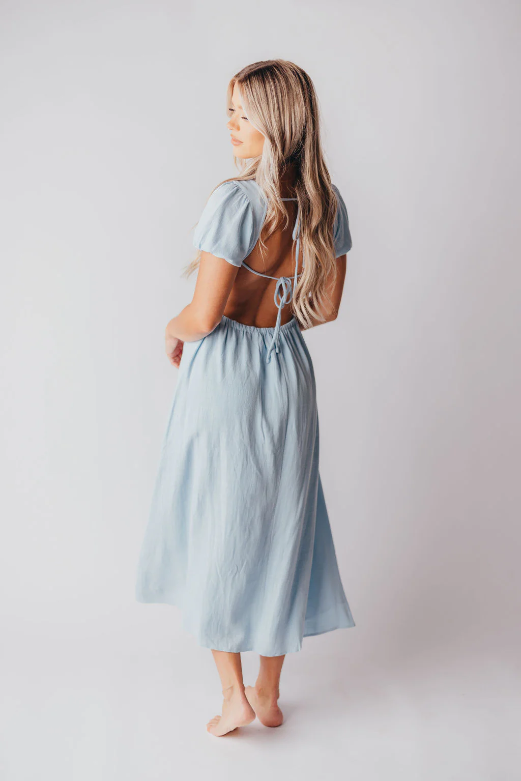August Open Back Midi Dress in Baby Blue - Bump Friendly - Image 6