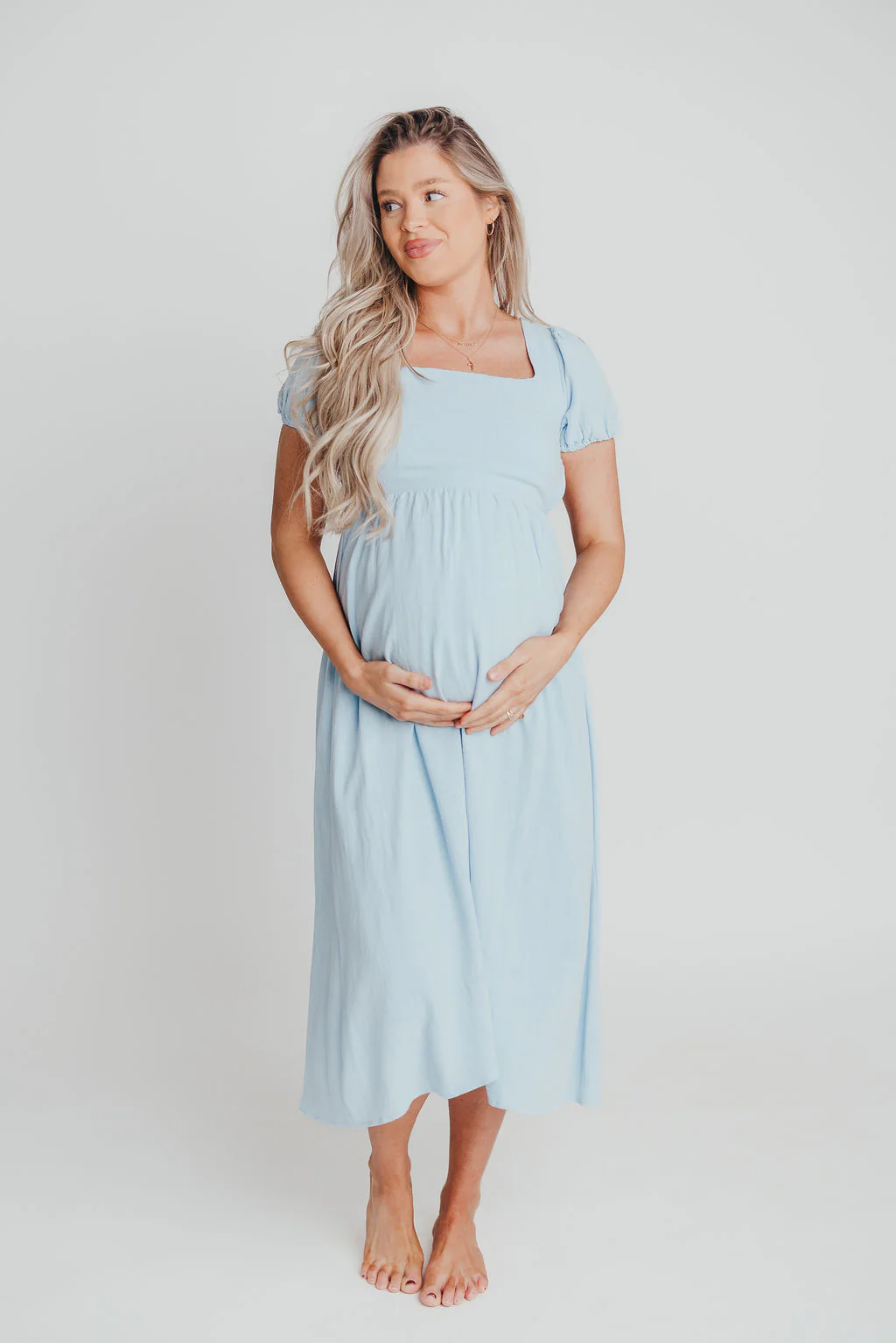 August Open Back Midi Dress in Baby Blue - Bump Friendly - Image 7