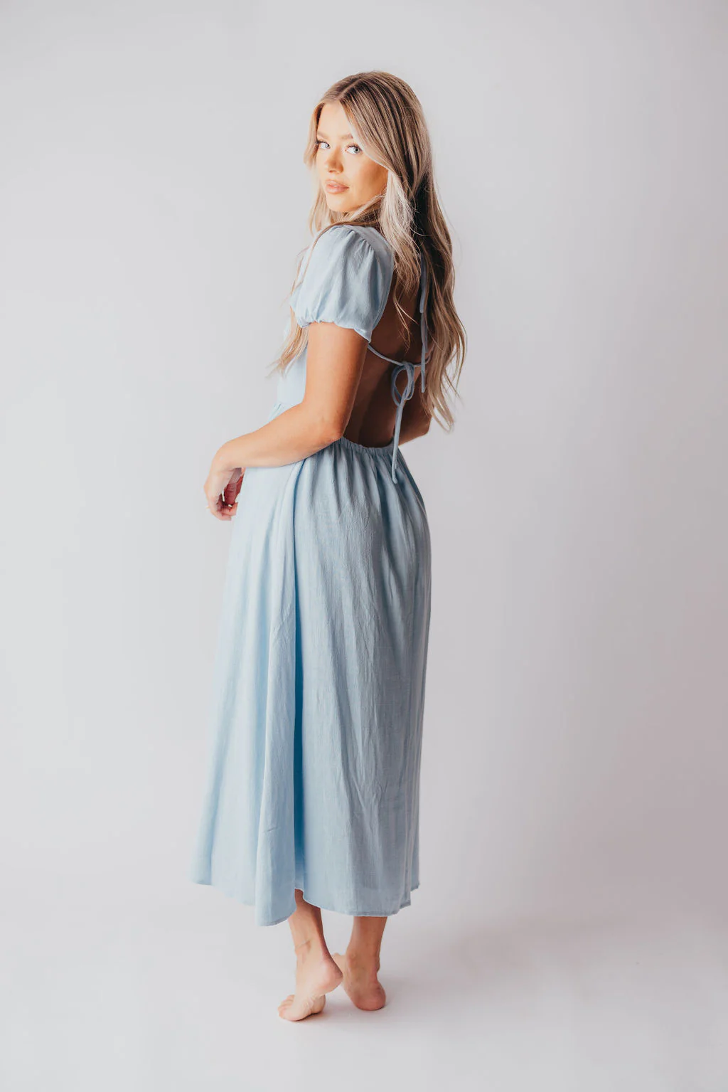 August Open Back Midi Dress in Baby Blue - Bump Friendly - Image 8