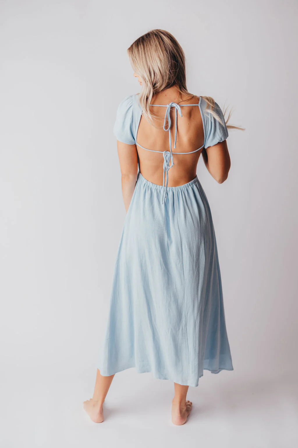 August Open Back Midi Dress in Baby Blue - Bump Friendly - Image 9