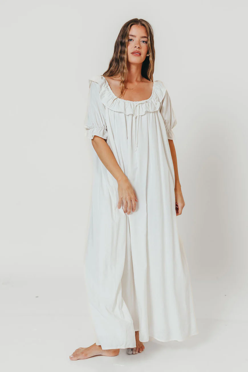 Audrey Linen Blend Maxi Dress in Off-White