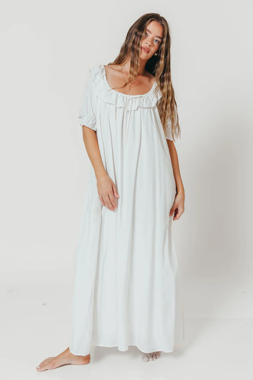 Audrey Linen Blend Maxi Dress in Off-White - Image 2