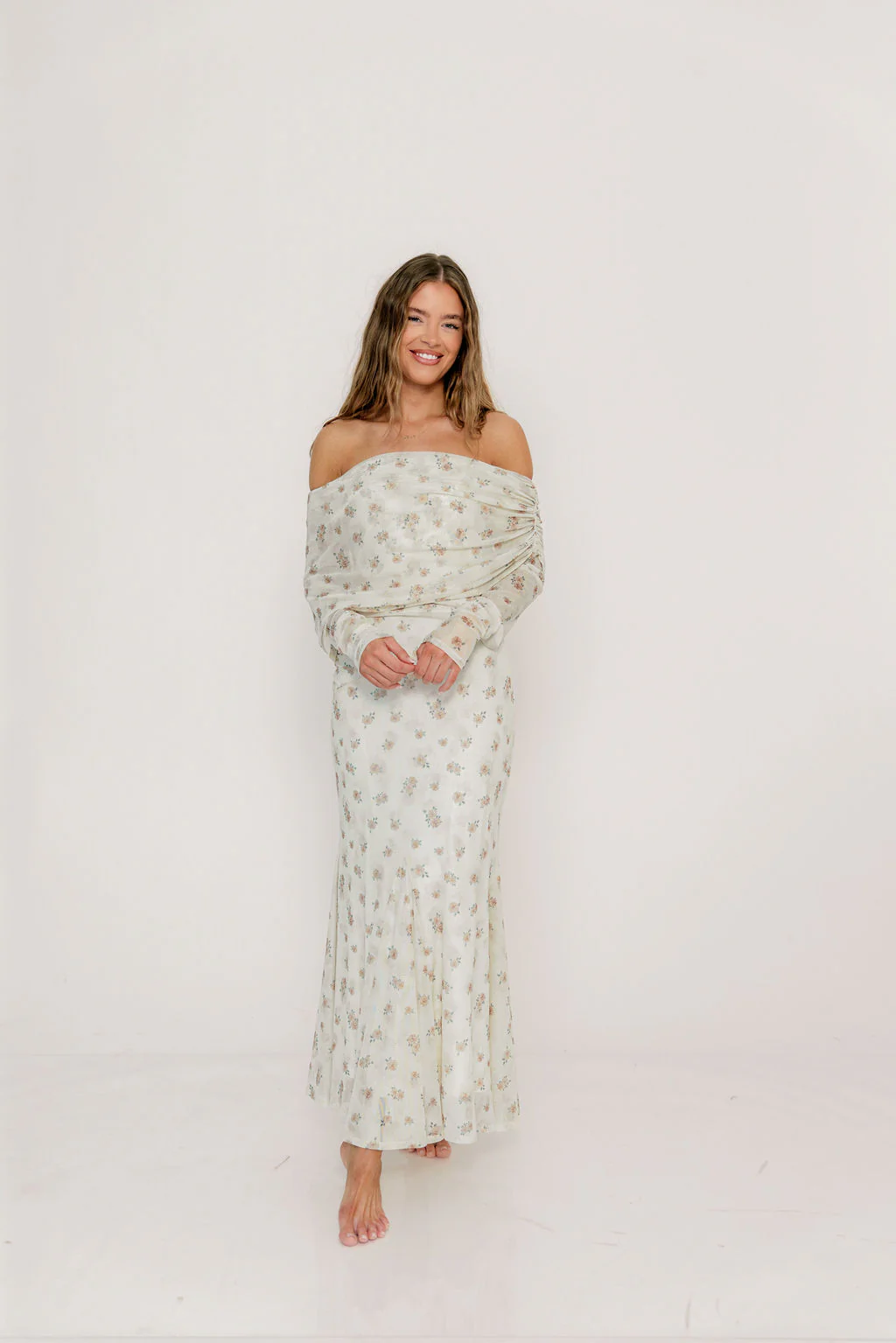 Azaleia Maxi Dress in Neutral Floral - Size up for Bump
