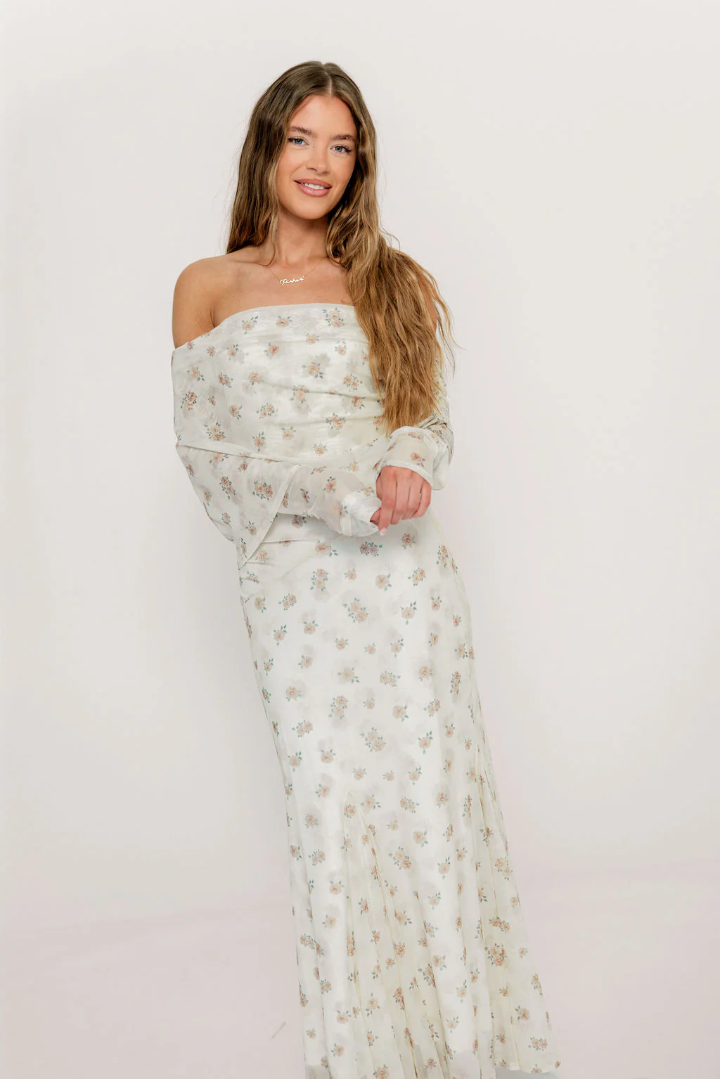 Azaleia Maxi Dress in Neutral Floral - Size up for Bump - Image 6