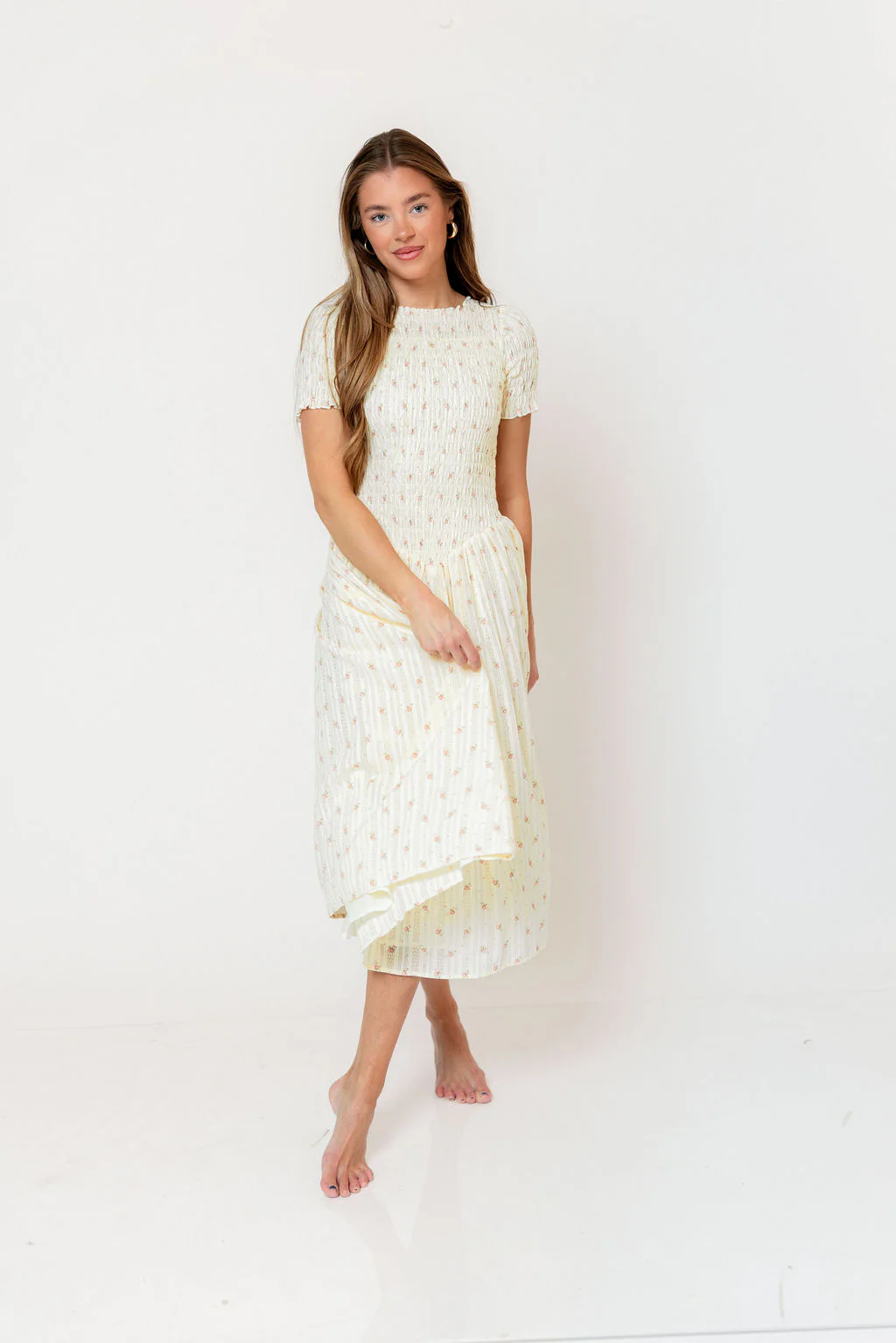 Bianca Smocked Floral Midi Dress in Butter Yellow - Image 2