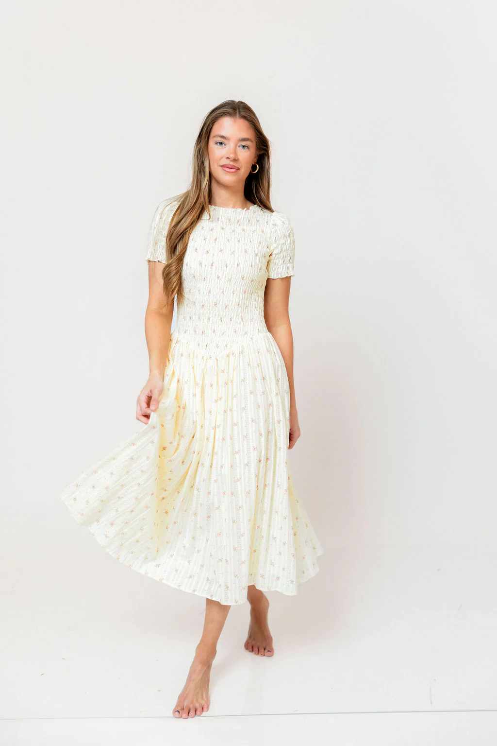 Bianca Smocked Floral Midi Dress in Butter Yellow - Image 3