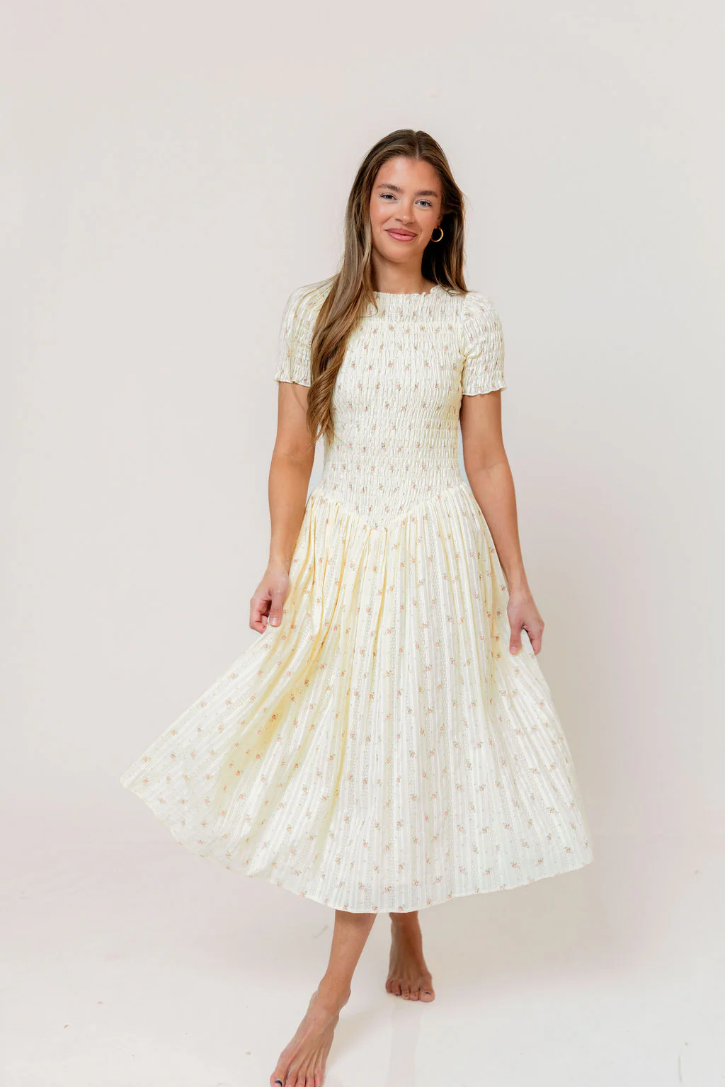 Bianca Smocked Floral Midi Dress in Butter Yellow - Image 4